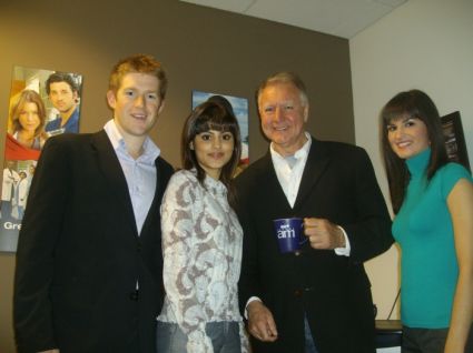 Eric Dufour, Samira Dossani, Harold Simpkins and Orit Misrachi, all of the JMSB backstage at the Canada AM taping.